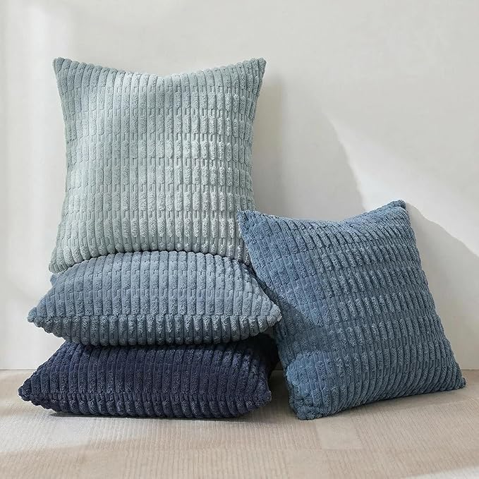 Fancy Homi Set of 4 Blue Boho Decorative Throw Pillow Covers 24x24 Inch - Image 2