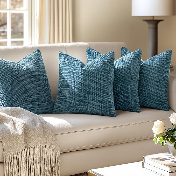 MIULEE Pack of 4 Couch Throw Pillow Covers 20x20 Inch Smoke Blue Soft - Image 5