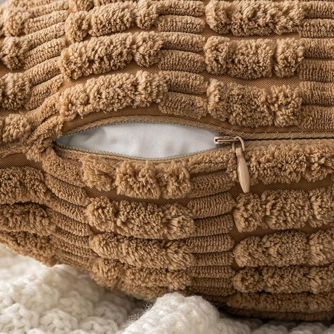 MIULEE Corduroy Decorative Throw Pillow Covers 20x20 Brown Pack of 2 | Soft - Image 7