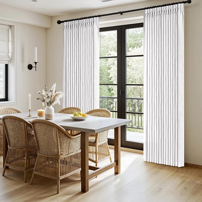 MIULEE Pinch Pleated White Thick Linen Curtains 108 Inches Long 2 Panels - Image 3