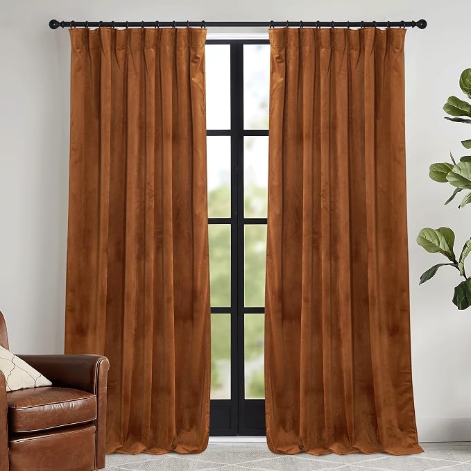 RYB HOME Velvet Curtains 108 inch, Room Darkening Window Curtains by RYBHOME