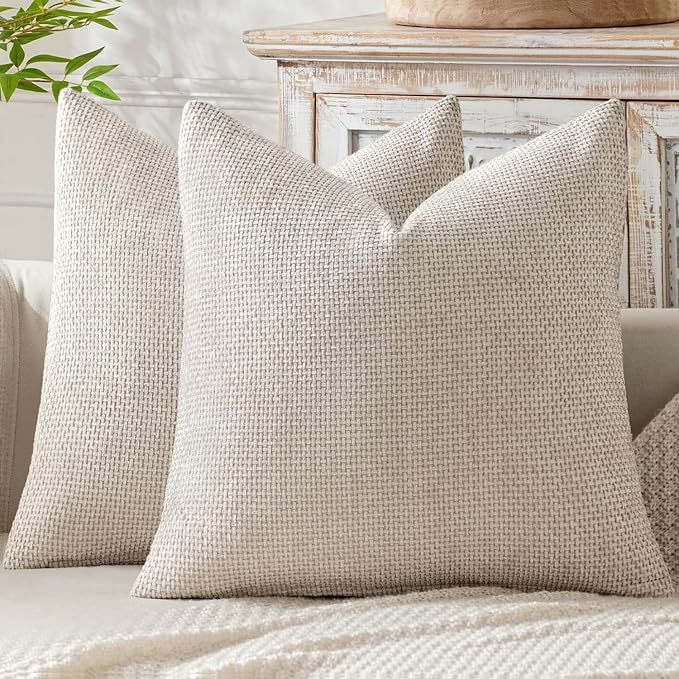 MIULEE Decorative Neutral Beige Euro Sham Pillow Covers 24x24 Inch 2 Pack | by MIULEE