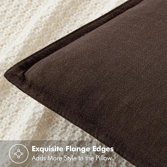 MIULEE Decorative Linen Euro Sham Pillow Covers 24x24 Dark Brown | Boho - Image 2
