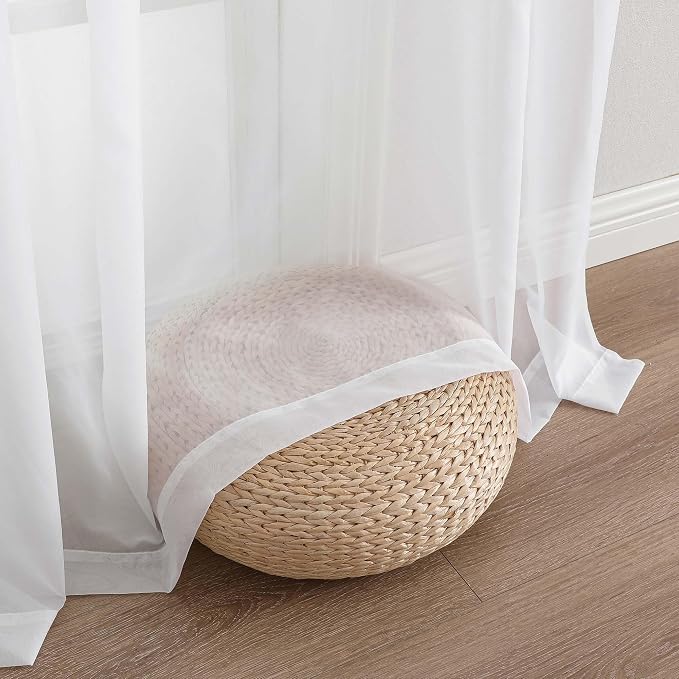 White Sheer Curtains 72 Inches Long 2 Panels Set, Light Filtering Sheer Curtains - Image 5