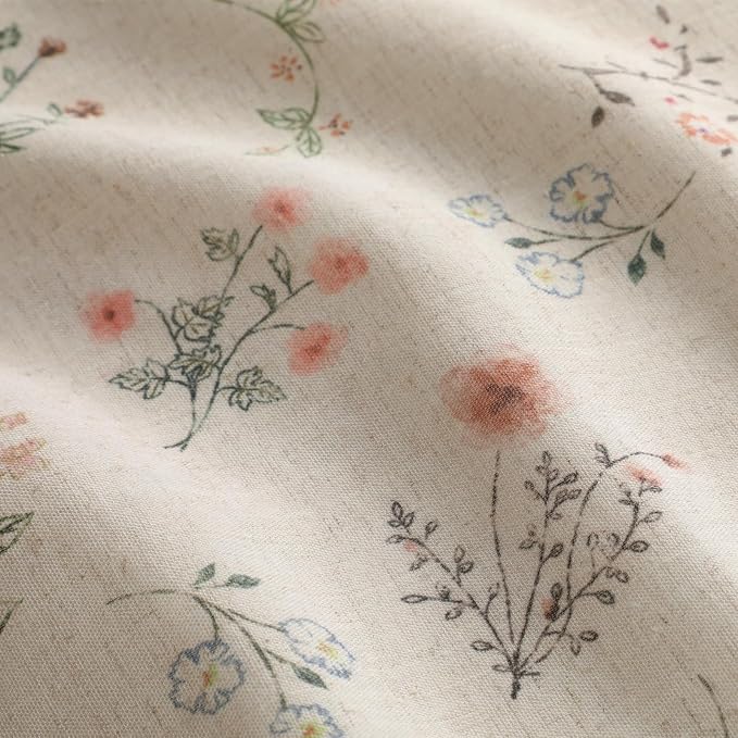 Boho Floral 100% Blackout Curtains 72 Inch Length 2 Panels Set, Linen Texture - Image 2