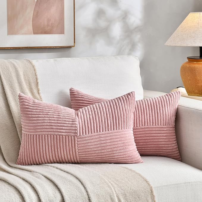Fancy Homi 2 Packs Blush Pink Lumbar Decorative Throw Pillow Covers 12x20 Inch by Fancy+Homi