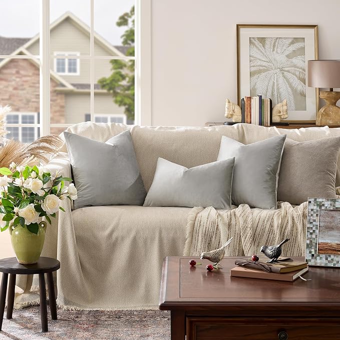 GIGIZAZA Silver Grey Velvet Throw Pillow Covers 12x20 Pack of 2 | Decorative - Image 2