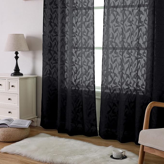 Lecloud Leia Living Room Black Sheer Curtains 72 Inch Length 2 Panels, Airy & - Image 7