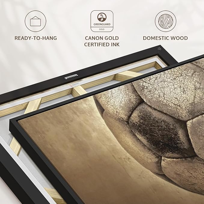 Elephant Stock Worn Soccer Ball Wall Art - Horizontal Framed Canvas - 1-Piece Living Room Wall Decor - Photography sports Canvas Print - Brown and Gray Decor for Wall - 37" X 25"