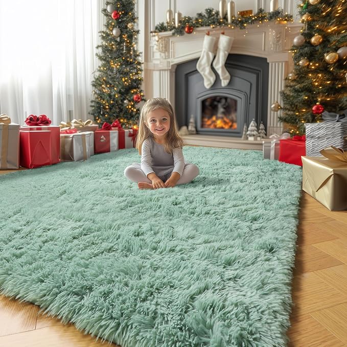Amdrebio Sage Green Large Fluffy Rug 6x9 - Image 7