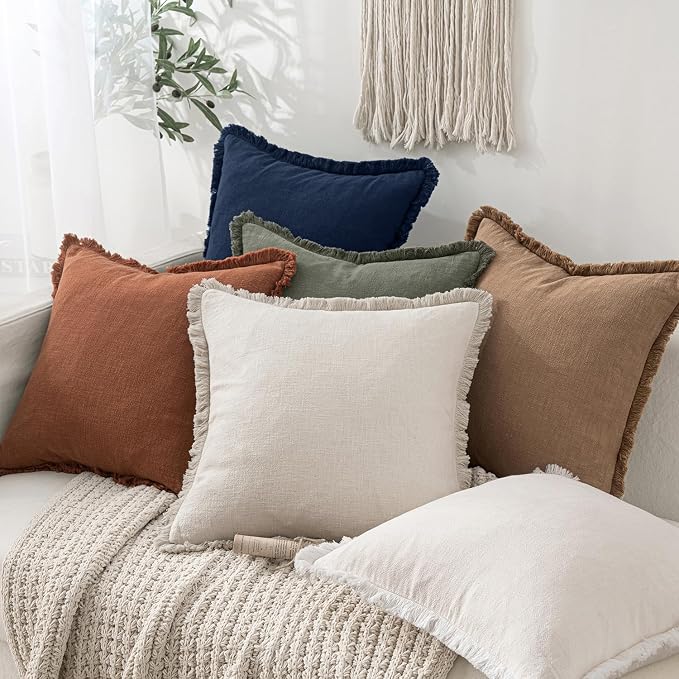 MIULEE Linen Fringe Decorative Lumbar Throw Pillow Covers Dark Navy 12x20 | Set - Image 5