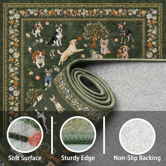 Dark Green Floral Hallway Runner Rug 2x8 - Image 9