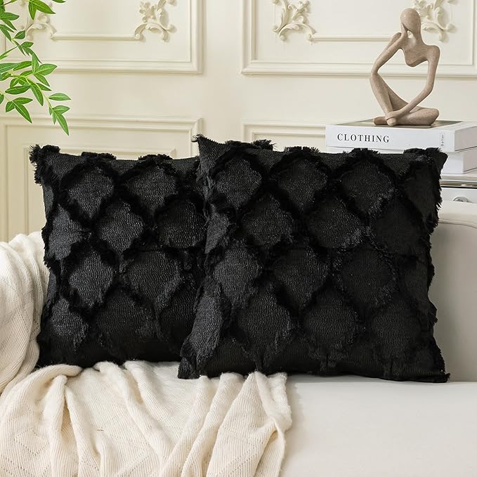 Set of 2 Soft Moroccan Throw Pillow Covers 22x22 Inch Plush Boho Decorative by Cozoomy