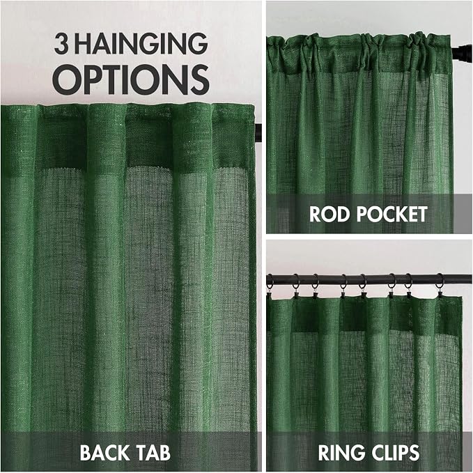 MIULEE Emerald Green Linen Curtains 90 Inch Long - Image 3