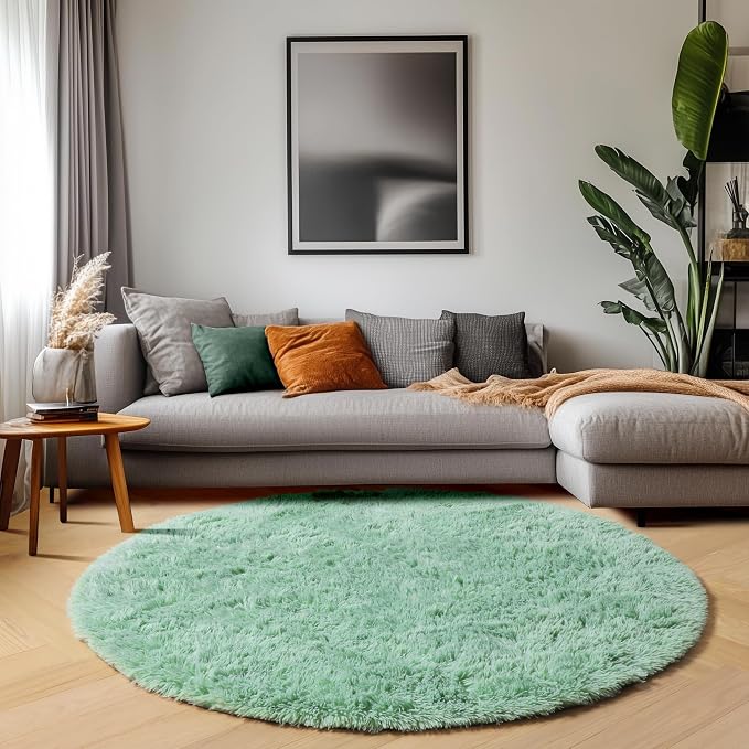 ONASAR Sage Green Round Area Rug 4ft, Fluffy Soft Bedroom Circle Rugs - Image 9