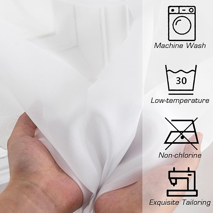 Simplebrand White Short Sheer Kitchen Cafe Curtains 36-42 Inch, Tier Rod Pocket - Image 7