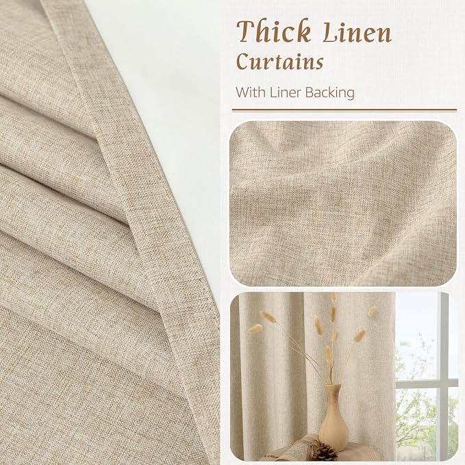 100% Blackout Short Linen Curtains 48 Inches Long, 2 Panels, Linen | Thermal - Image 7