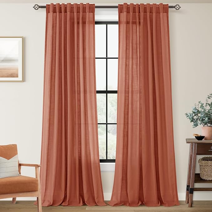 84 inch Linen Terracotta Curtains 2 Panels by Jolilight