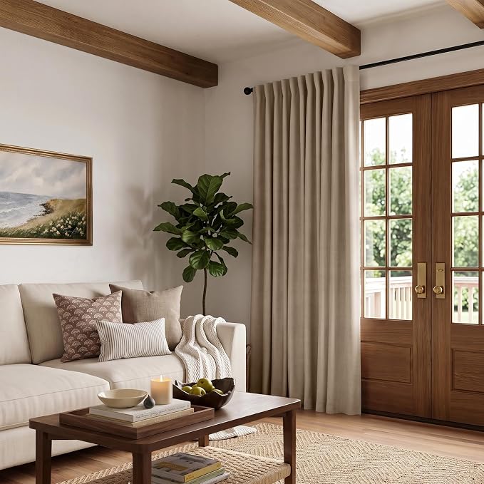 INOVADAY Extra Wide 100% Blackout Linen Curtains 102x108 Burlywood Birch | - Image 5
