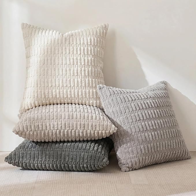 Fancy Homi Set of 4 Grey and White Decorative Throw Pillow Covers 14x14 Inch - Image 2