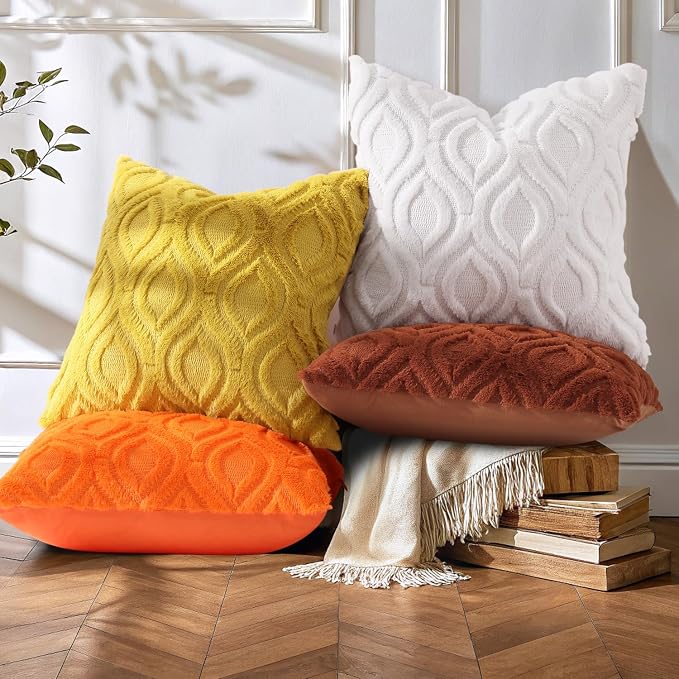 decorUhome Summer Throw Pillow Covers 16x16 Inch Set of 2, Soft Plush Faux Wool - Image 2
