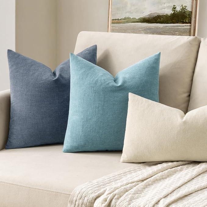 MIULEE Smoke Blue Chenille Couch Lumbar Throw Pillow Covers, 12x20 | Set of 2 - Image 2
