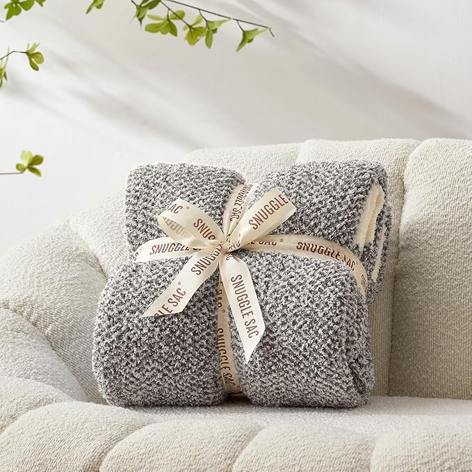 Snuggle Sac Grey Throw, Super Soft Warm Oversized Fuzzy Plush Blanket, Dark Grey - Image 5