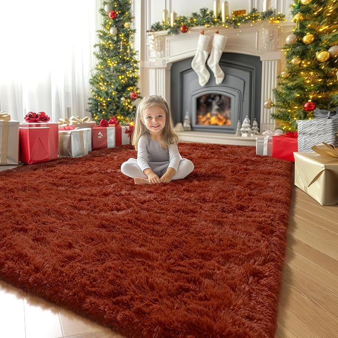 Amdrebio Terracotta Rust Fuzzy Area Rug 8x10 - Image 8