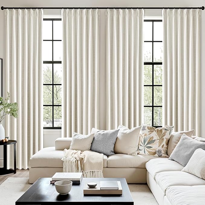 MIULEE Beige White Pinch Pleated 100% Blackout Linen Curtains 40x63 Inches | - Image 7
