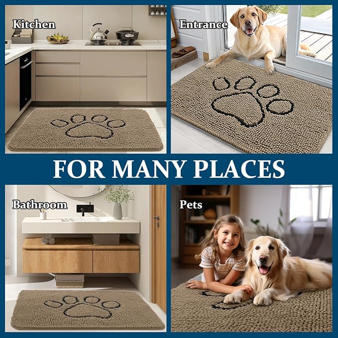 OLANLY Dog Door Mat for Muddy Paws 30x20, Paw Print Design Chenille Mud Mat | - Image 8