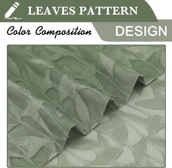 Lecloud Leia Sage Green Sheer Kitchen Curtains 18 Inch Length 2 Pcs, Jacquard - Image 4