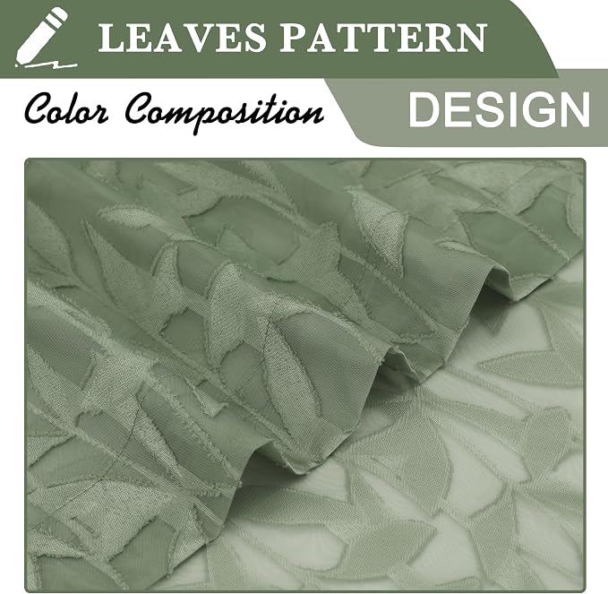 Lecloud Leia Sage Green Sheer Curtains 120 Inches Long 2 Panels, Jacquard - Image 7