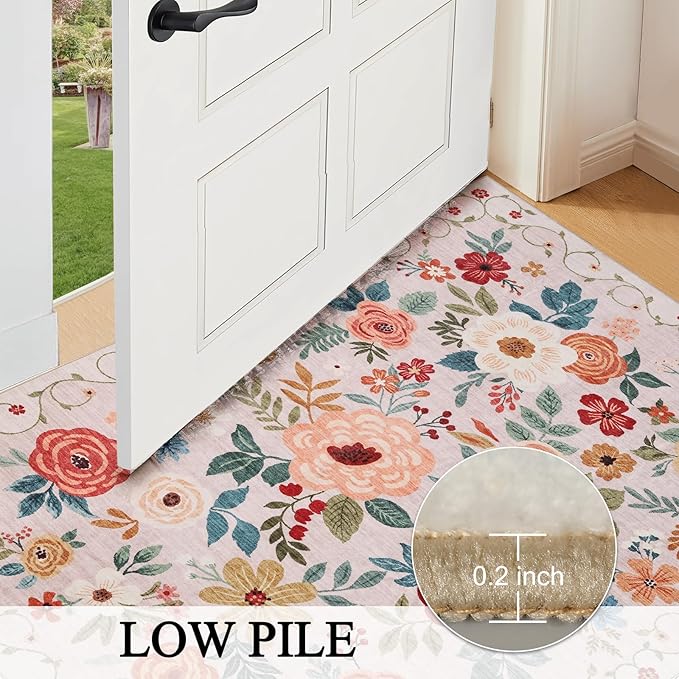 DUKINO 2x10 Runner Rug, Floral Washable Kitchen Runner Rug Non Slip, Low Pile - Image 6