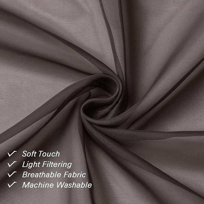 Lecloud Chocolate Sheer Curtains 36 Inch Length 2 Panels, Solid Voile Small - Image 3