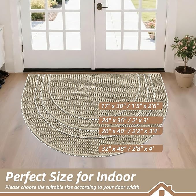 BEQHAUSE Dirt Trapper Door Mat 26" x 40" Half Circle Non Slip, Light Beige | - Image 2