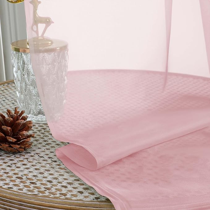 OWENIE Blush Sheer Curtain 90 Inches Long 2 Panels Set, Solid Filmy Drapes - Image 7