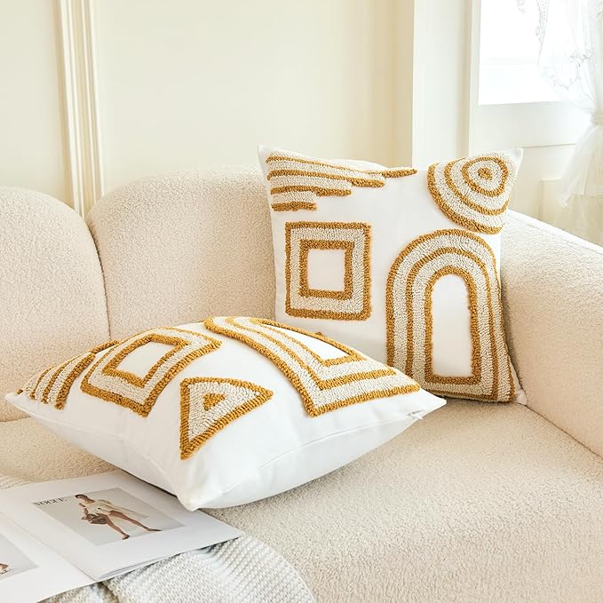 HOdo Home 2PCS Pillow Covers-Throw Pillow Cover,Tufted Boho Jacquard Pillow Covers,Farmhouse Decorative Pillow Cover,Pillow Cases for Couch,Sofa,Bed,Chair,Living Room,Home Decor（18x18inch ）