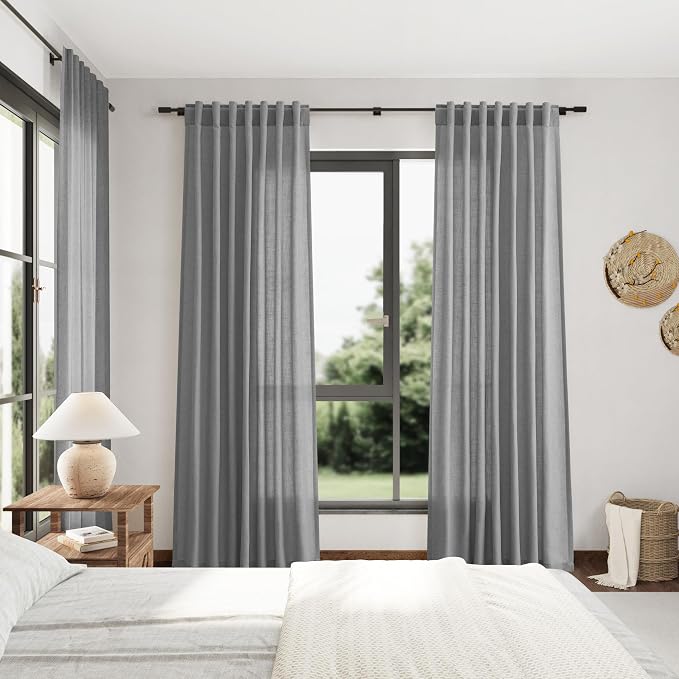 Nanspring Dark Grey Linen Curtains 80 Inches Long - Image 7