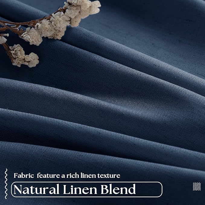 Navy Blue Pleated Linen Blackout 102 Inch Curtains - Image 5