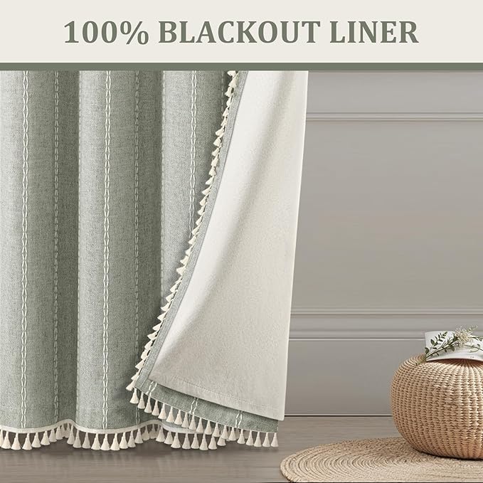 Sage Green Boho Blackout Curtains 2 Panels 84 Inch - Image 7