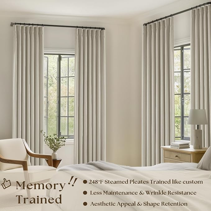 Oatmeal Pinch Pleated Linen Blackout Curtains 102 Inches Long - Image 2