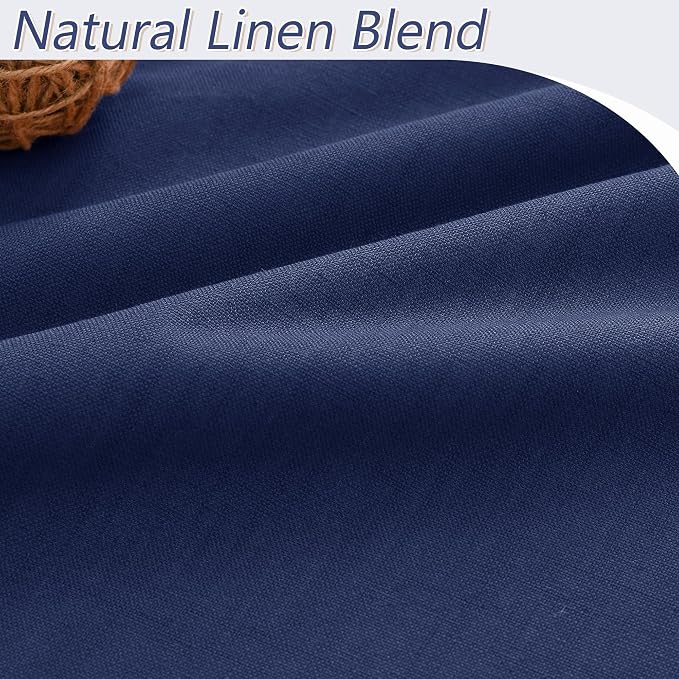 Guken Classic Blue 100% Blackout Linen Curtains 90 Inch Length 2 Panels Set - Image 3