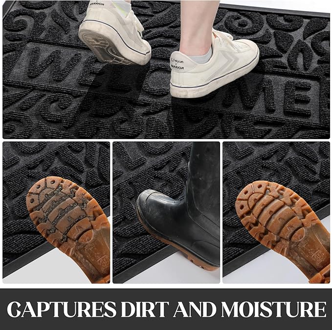 Yimobra Door Mat Indoor Outdoor Entrance, Non Slip Welcome Front Doormats, Heavy Duty Rubber Backing, Stain and Fade Resistant, Low Profile, Easy Clean Patio Garage Floor Mats, 47 x 32, Black