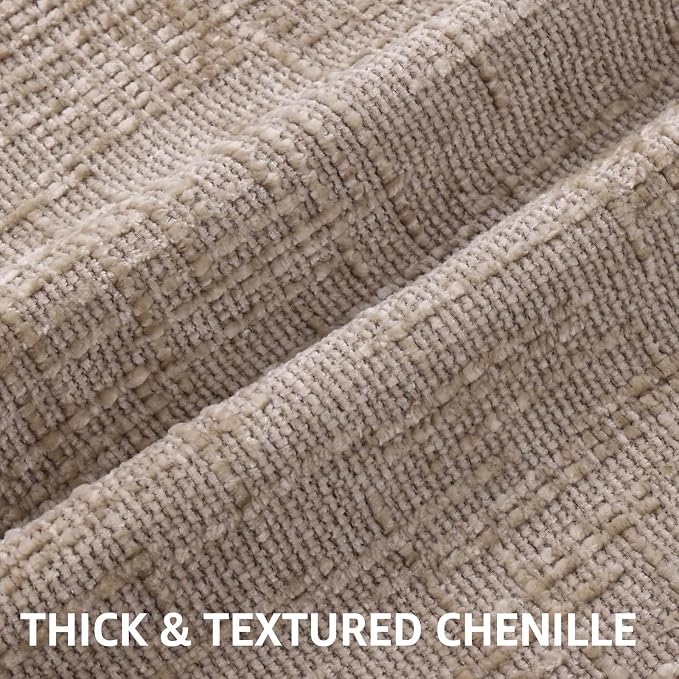 decorUhome Oatmeal Chenille Euro Sham Throw Pillow Covers 24x24 Set of 2 - Image 2