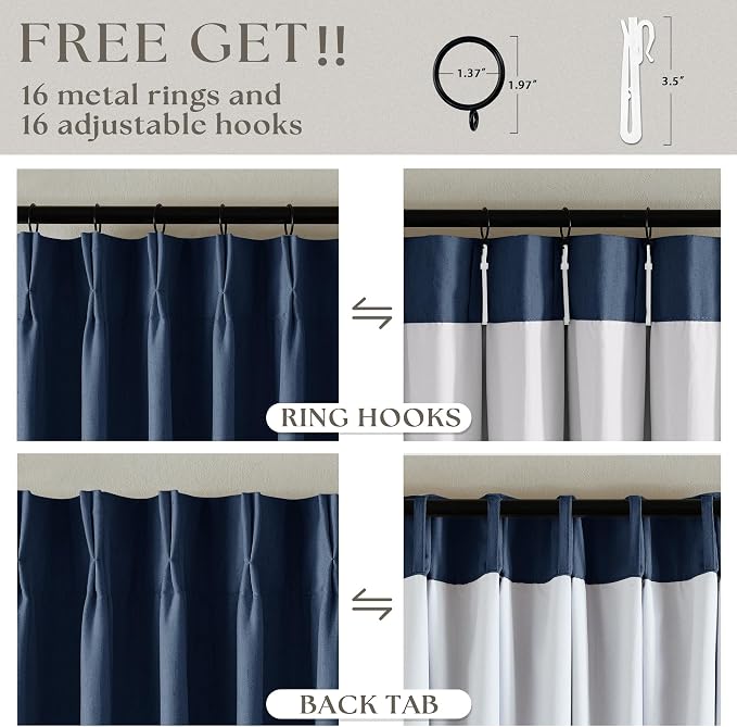 Navy Blue Blackout Linen Curtains 108 Inches Long - Image 6
