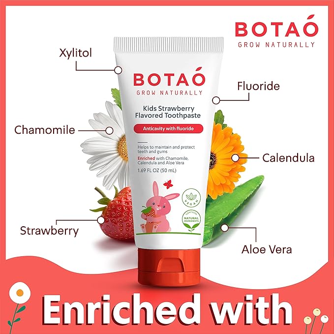 Kids Toothpaste | Natural Strawberry Flavored Anticavity Fluoride Toothpaste Maximum Cavity Protection| EWG Verified, Vegan, SLS Free, Safe to Swallow, Aloe Vera (2Pack)