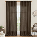 Dark Brown Sheer Linen Curtains 2 Panels Set Light Filtering Panels | 108 inch by LAMIT