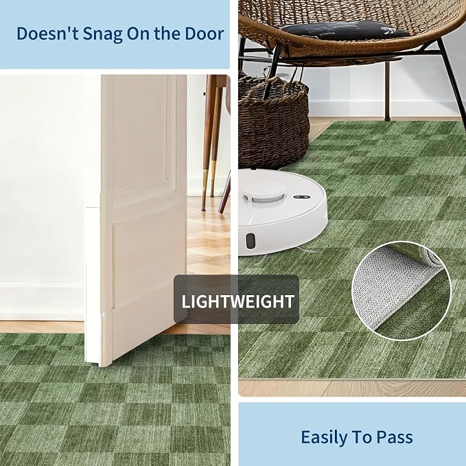 GarveeHome Moss Green Checkered Rug 5x7 Area Rug Washable Geometric 5x7 Rug | - Image 7