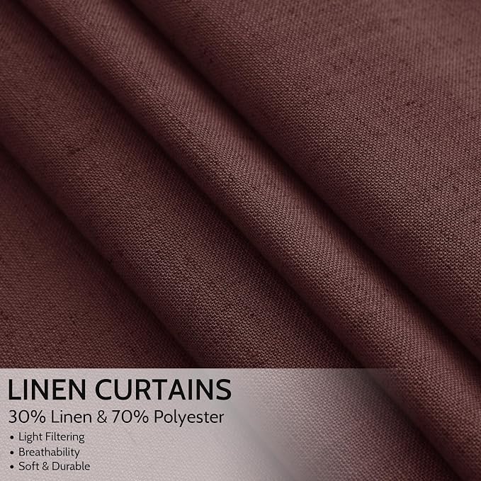 Nanspring Reddish Brown Linen Curtains 84 Inch Length 2 Panels Set - Image 2