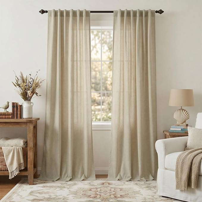 90 Inch Linen Curtains 2 Panels by Pitalk